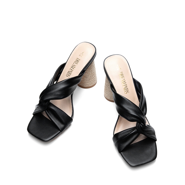 Square Toe Espadrille Heel Sandals - BLACK - 4